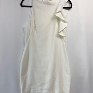 Black Halo Ivory One-Shoulder Ruffle Mini Dress